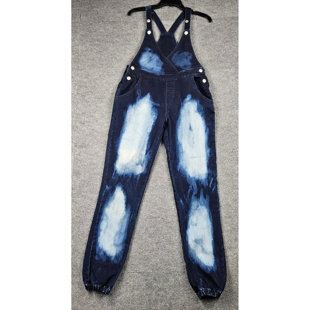 Curtain Call Costumes Acid Wash Denim Overalls Blue Bleached Jogger Cuffs